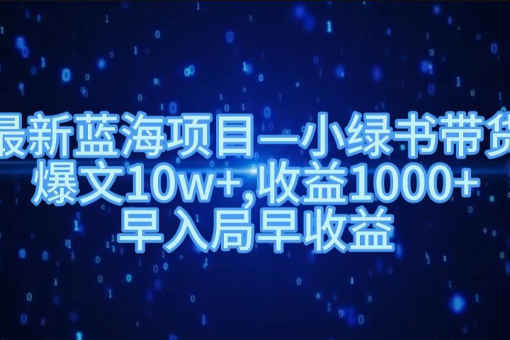 最新蓝海项目小绿书带货，爆文10w＋，收益1000＋，早入局早获益！！网创吧-网创项目资源站-副业项目-创业项目-搞钱项目网创吧