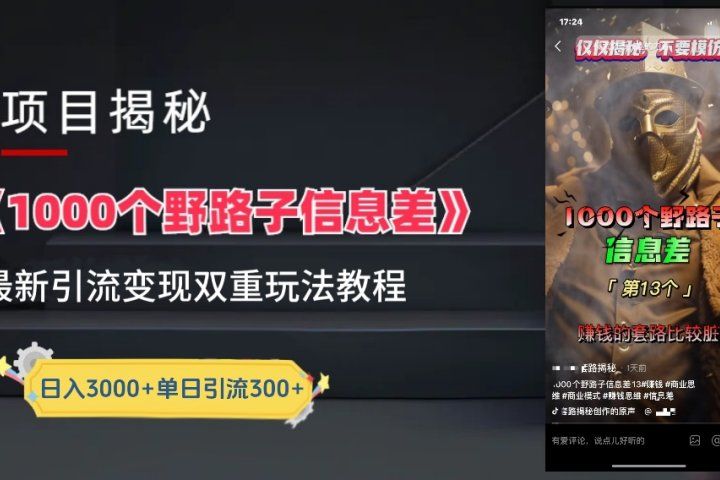抖音最新一千个野路子玩法教程，变现+引流双重玩法，野路子信息差网创吧-网创项目资源站-副业项目-创业项目-搞钱项目网创吧