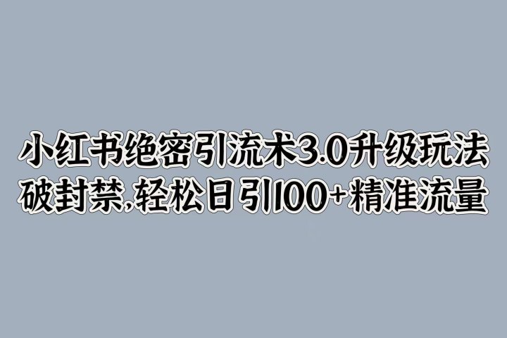 小红书绝密引流术3.0升级玩法，破封禁，轻松日引100+精准流量网创吧-网创项目资源站-副业项目-创业项目-搞钱项目网创吧
