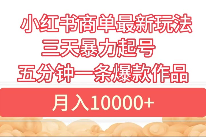 小红书商单最新玩法 3天暴力起号 5分钟一条爆款作品 月入10000+网创吧-网创项目资源站-副业项目-创业项目-搞钱项目网创吧