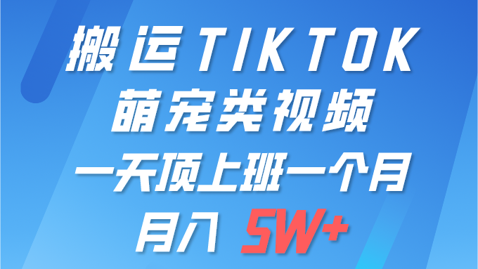 搬运tiktok萌宠视频，一部手机可做，项目长期稳定,月入5W+网创吧-网创项目资源站-副业项目-创业项目-搞钱项目网创吧