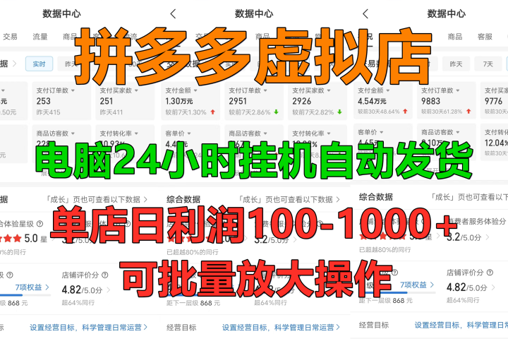 新手首选项目，拼多多虚拟店，电脑挂机自动发货，单店日利润500+，可批量放大操作网创吧-网创项目资源站-副业项目-创业项目-搞钱项目网创吧