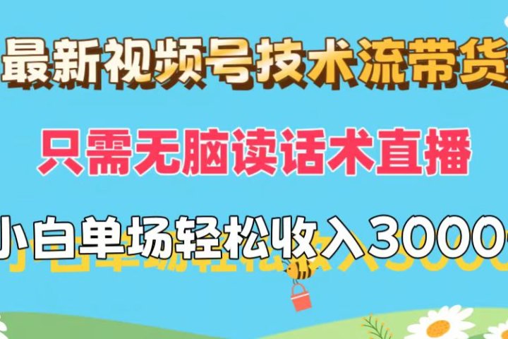 最新视频号技术流带货，只需无脑读话术直播，小白单场直播纯收益也能轻松达到3000+网创吧-网创项目资源站-副业项目-创业项目-搞钱项目网创吧