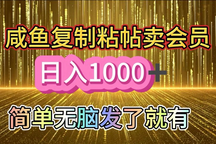 咸鱼复制粘贴卖会员，一天轻松1000+，简单无脑发了就有！新手小白直接冲（送素材渠道）网创吧-网创项目资源站-副业项目-创业项目-搞钱项目网创吧