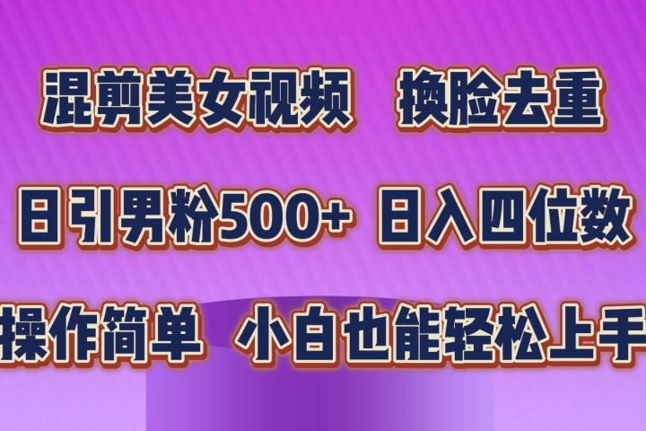 混剪美女视频，换脸去重，轻松过原创，日入四位数，操作简单，小白也能轻松上手网创吧-网创项目资源站-副业项目-创业项目-搞钱项目网创吧
