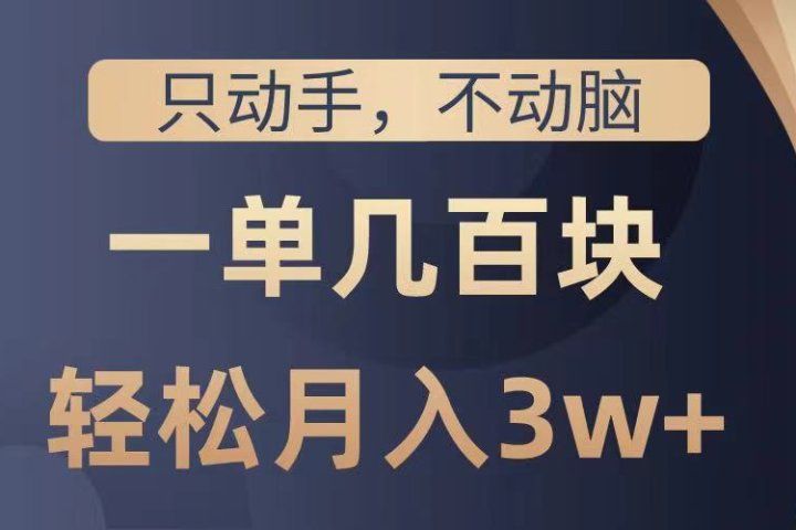 只动手不动脑，一单几百块，轻松月入3w+，看完就能直接操作，详细教程网创吧-网创项目资源站-副业项目-创业项目-搞钱项目网创吧