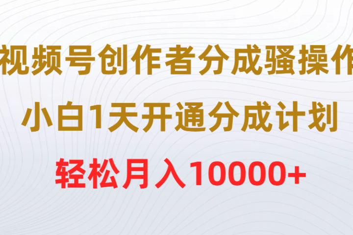 视频号创作者分成骚操作，小白1天开通分成计划，轻松月入10000+网创吧-网创项目资源站-副业项目-创业项目-搞钱项目网创吧