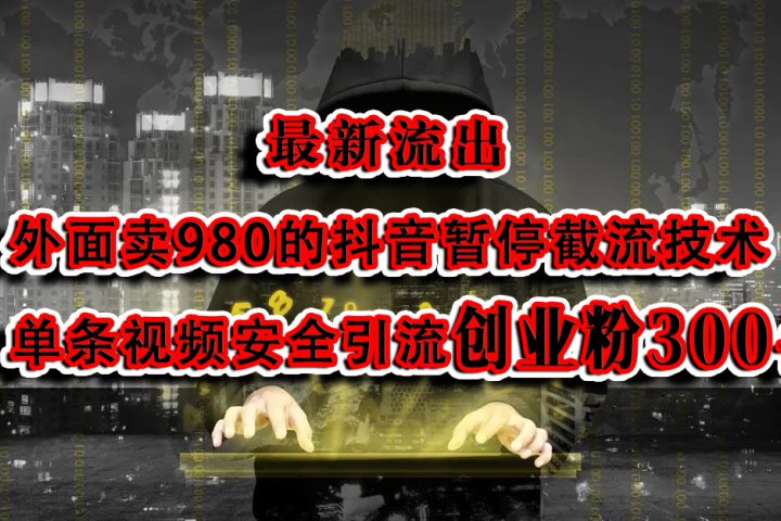 最新流出：外面卖980的抖音暂停截流技术单条视频安全引流创业粉300+网创吧-网创项目资源站-副业项目-创业项目-搞钱项目网创吧