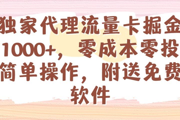 全网独家代理流量卡掘金，日躺赚1000+，零成本零投入，新手简单操作，附送免费引流软件网创吧-网创项目资源站-副业项目-创业项目-搞钱项目网创吧