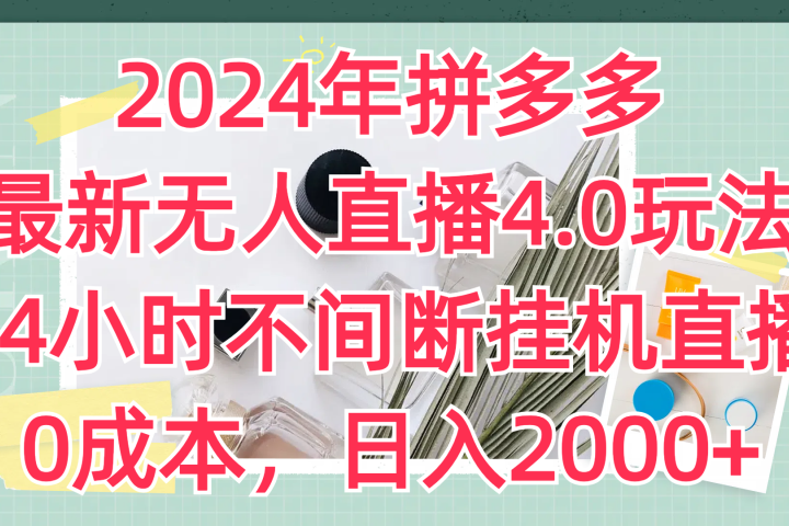 2024年拼多多最新无人直播4.0玩法，24小时不间断挂机直播，0成本，日入2000+网创吧-网创项目资源站-副业项目-创业项目-搞钱项目网创吧