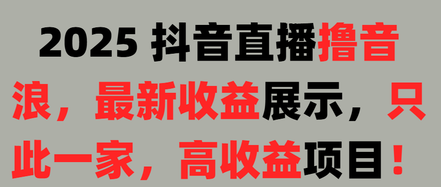 2025 抖音直播撸音浪，最新收益展示，只此一家，高收益项目！网创吧-网创项目资源站-副业项目-创业项目-搞钱项目网创吧
