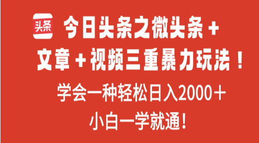 今日头条之微头条＋文章＋视频三重暴力玩法，学会一种轻松日入2000＋网创吧-网创项目资源站-副业项目-创业项目-搞钱项目网创吧